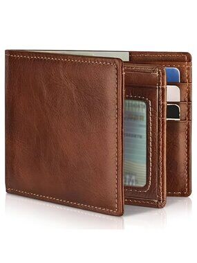 Mens Wallet Genuine Leather Bifold RFID Blocking Wallet for Men